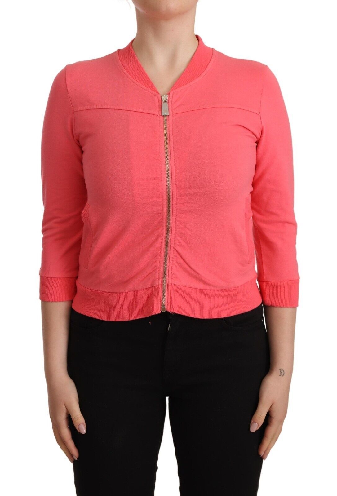 Blumarine pembe 3/4 kollu, fermuarlı, süslemeli kazak